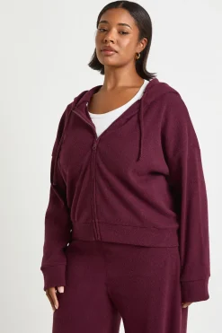 Plus sweat à capuche zippé à côtes tricotées
