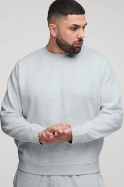 Plus Sweat-shirt basique en grande taille à coupe régulière et col rond