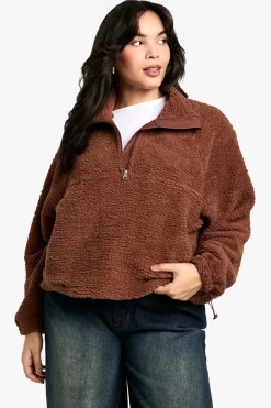 PLUS SWEATSHIRT BORG SURDIMENSIONNÉ À DEMI-ZIP AVEC POCHETTE LATÉRALE