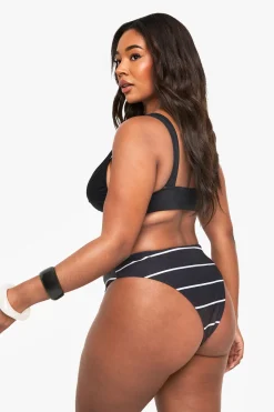 Plus Swimwear Essentials Culotte Rayée à Taille Haute