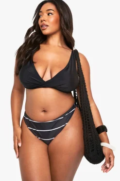 Plus Swimwear Essentials Culotte Rayée à Taille Haute