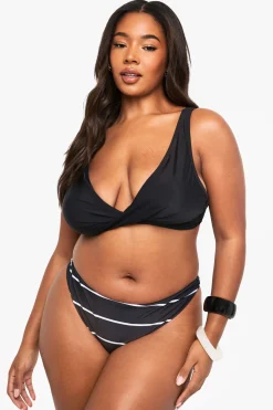 Plus Swimwear Essentials Culotte Rayée à Taille Haute