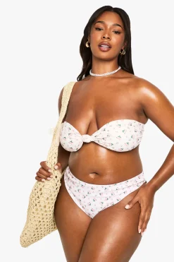 boohoo Plus Swimwear Essentials Ditsy Floral Knot Bandeau Bikini Top<Femme Maillots De Bain