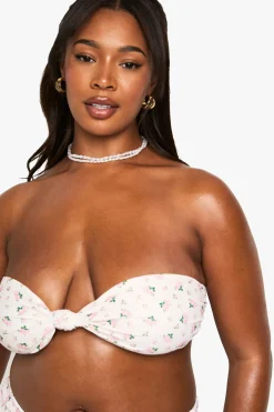 boohoo Plus Swimwear Essentials Ditsy Floral Knot Bandeau Bikini Top<Femme Maillots De Bain