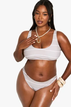 Plus Swimwear Essentials Haut de Bikini à Encolure Creuse Rayé