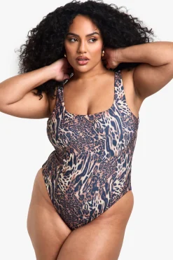 Plus Swimwear Essentials Maillot de bain Léopard à encolure dégagée