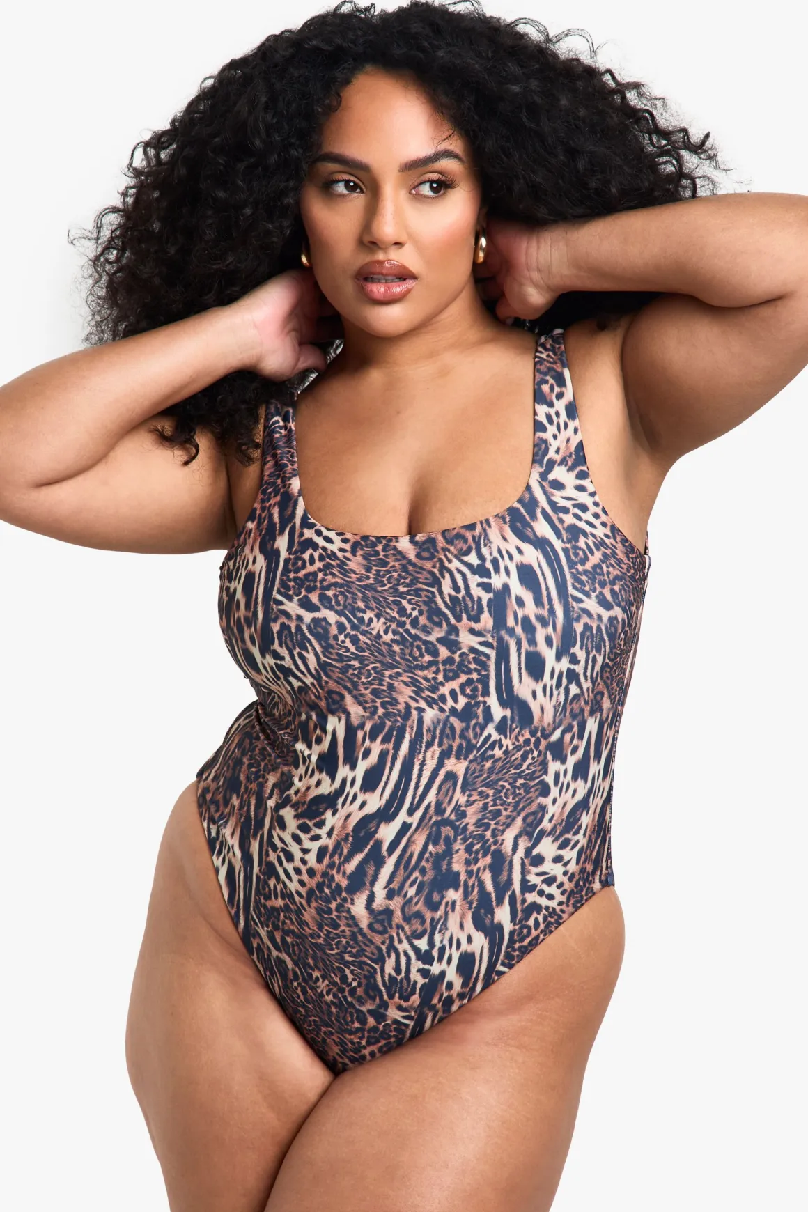 Plus Swimwear Essentials Maillot de bain Léopard à encolure dégagée