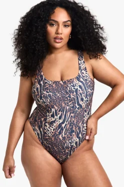Plus Swimwear Essentials Maillot de bain Léopard à encolure dégagée