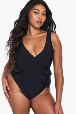 boohoo Plus Swimwear Essentials Maillot de Bain Enveloppant Contrôle du Ventre<Femme Maillots De Bain|Tenues De Plage