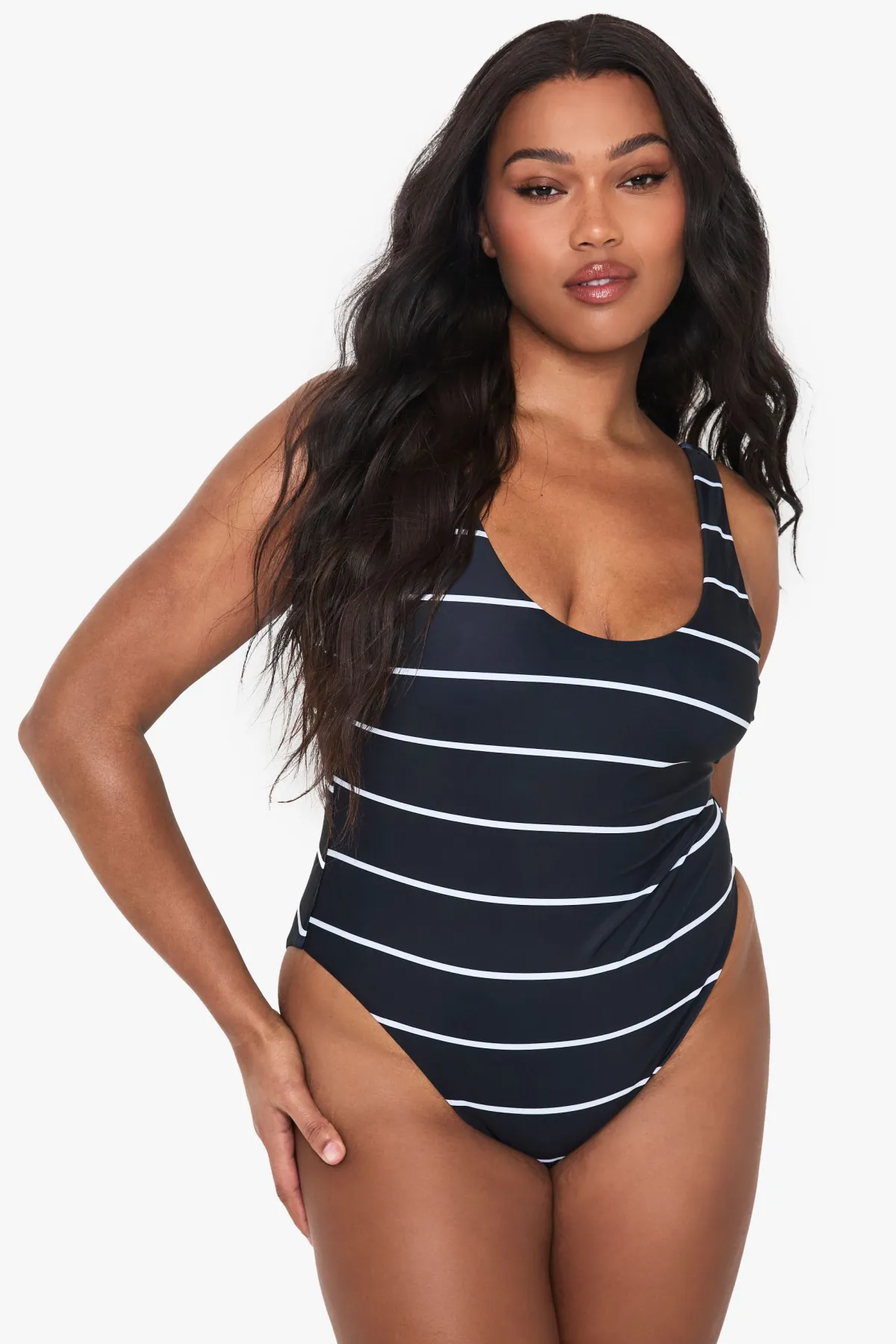 boohoo Plus Swimwear Essentials Stripe Scoop Swimsuit<Femme Maillots De Bain|Tenues De Plage