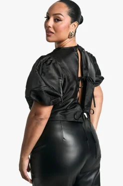 Plus Taffeta Bow Tie Back Top