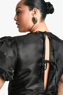 Plus Taffeta Bow Tie Back Top