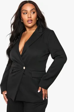 Plus Tailored Gold Button Blazer