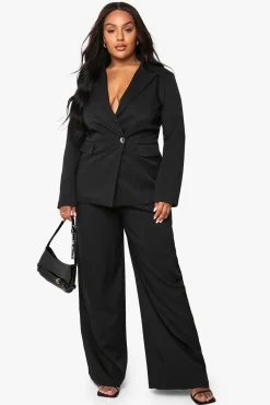 Plus Tailored Gold Button Blazer