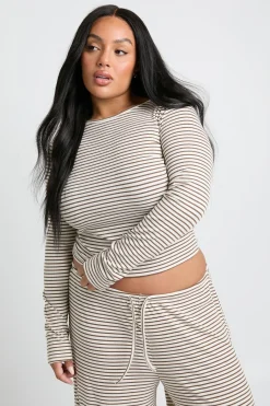 boohoo Plus Tee-shirt bébé à manches longues rayé<Femme Tops