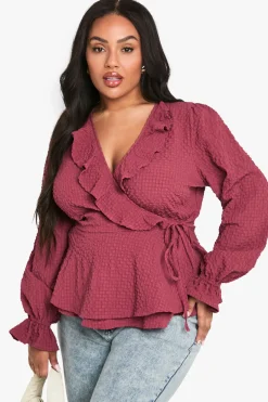 plus textured tie detail WRAP RUFFLE blouse