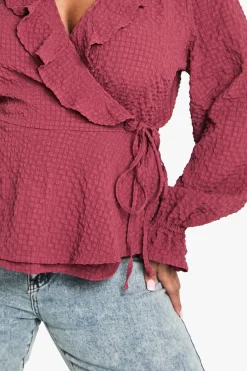 plus textured tie detail WRAP RUFFLE blouse