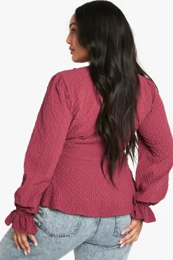 plus textured tie detail WRAP RUFFLE blouse