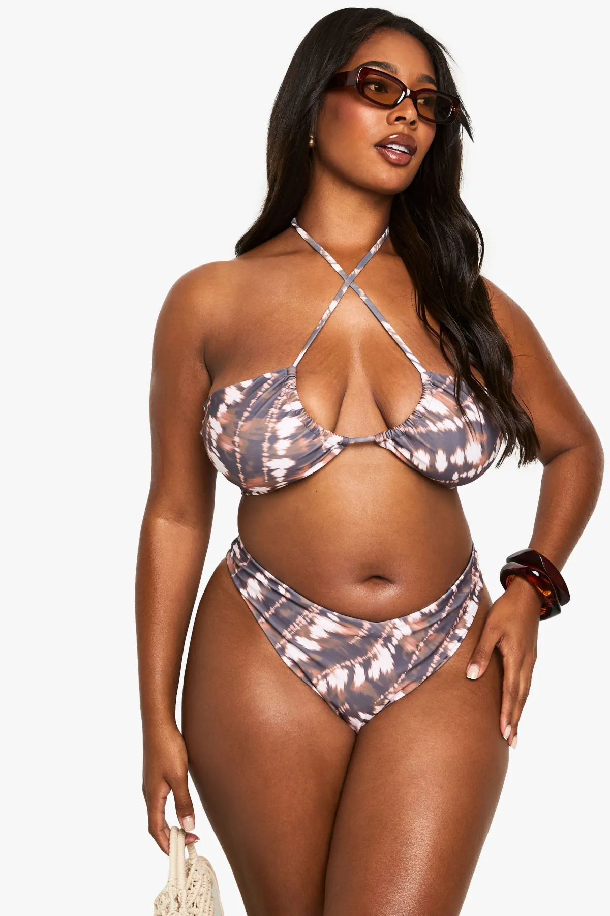 boohoo Plus Tie Dye Bas de Bikini Grande Taille V à Jambe Haute<Femme Maillots De Bain