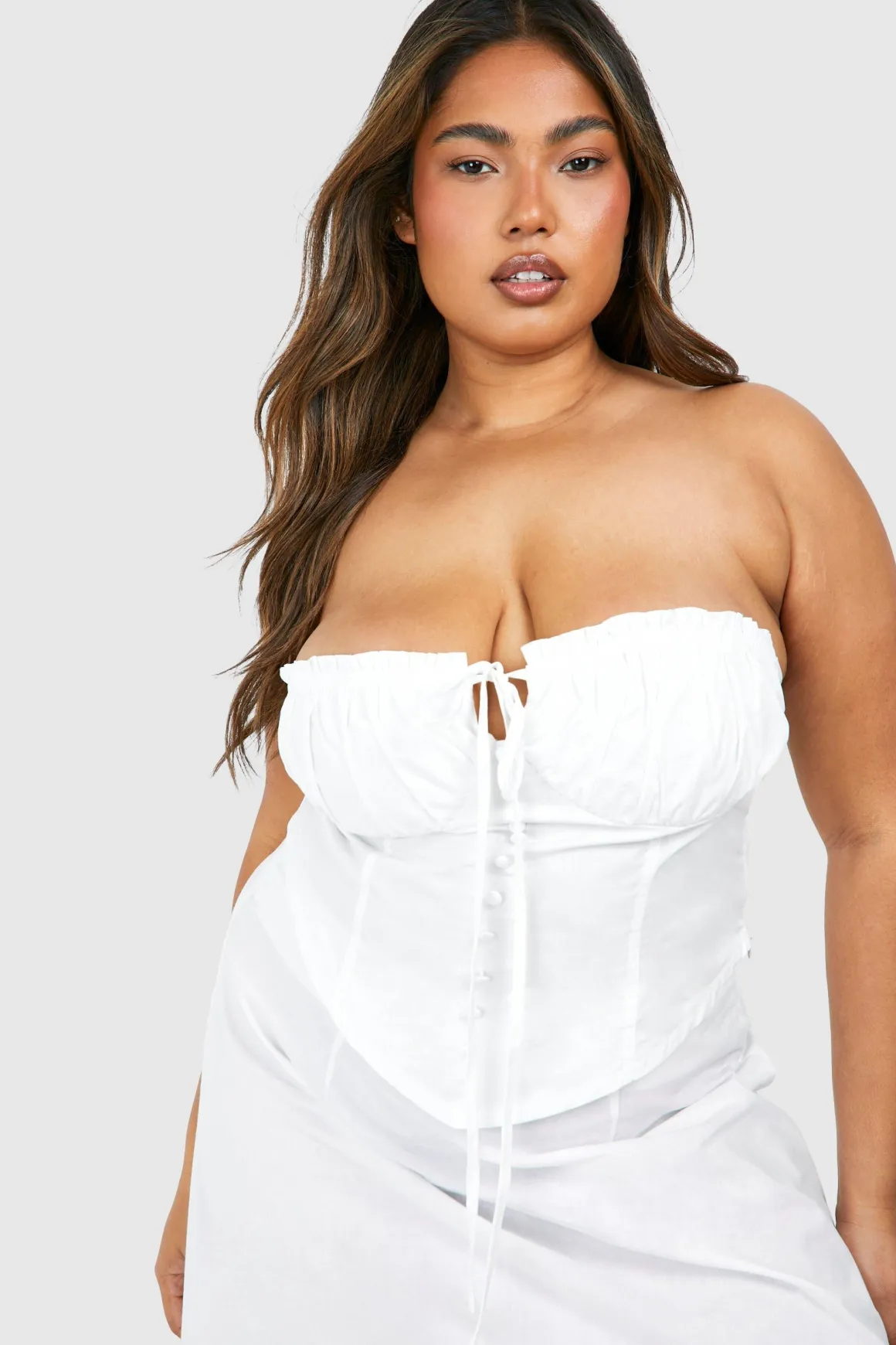 Plus Tie Front Cotton Corset Top