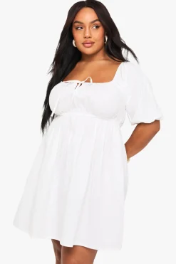 Plus Tie Front Pleated Cotton Skater Dress