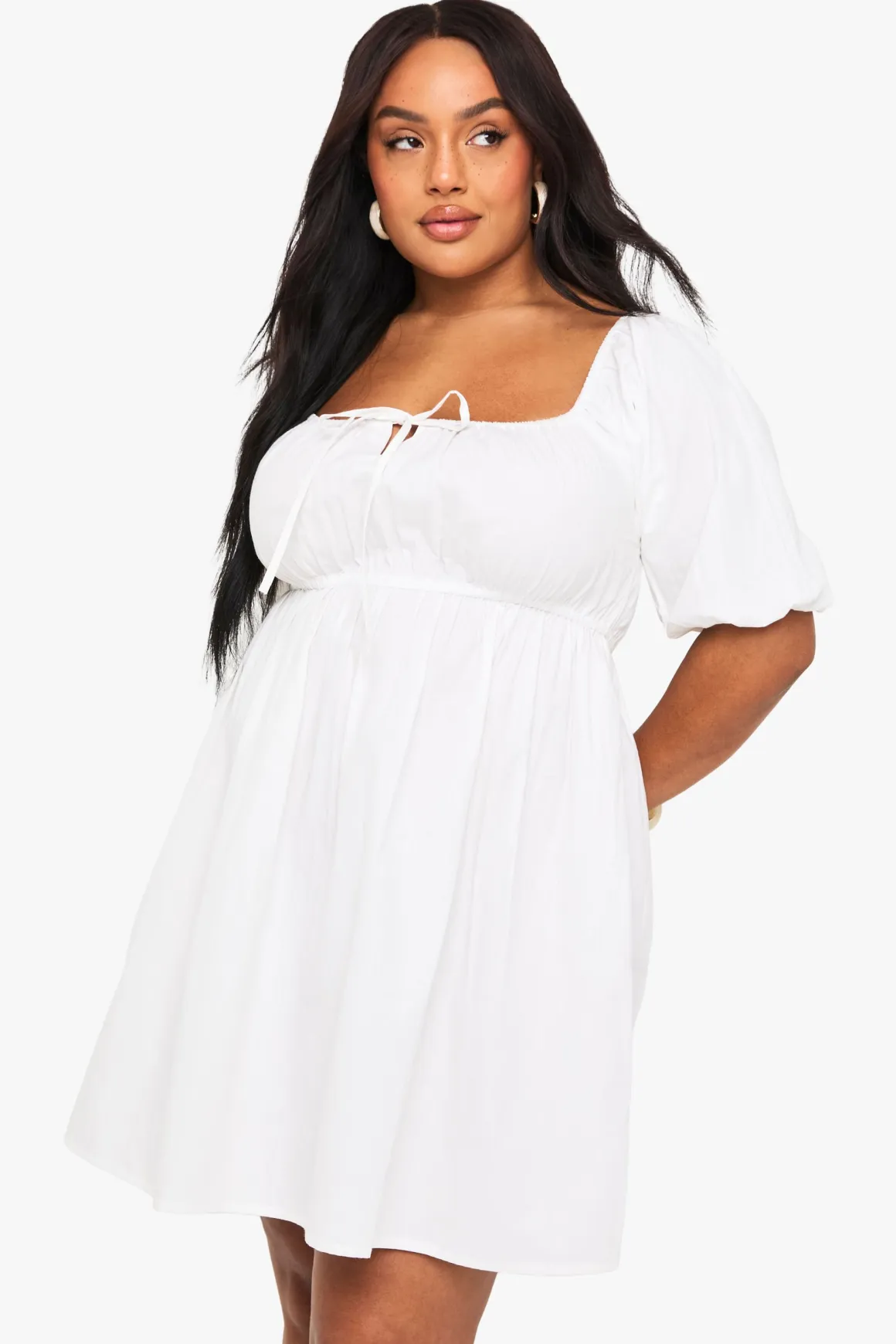 Plus Tie Front Pleated Cotton Skater Dress
