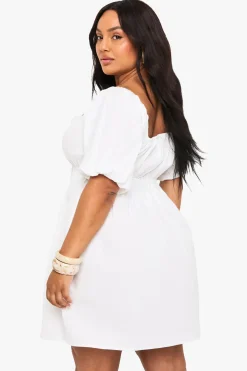 Plus Tie Front Pleated Cotton Skater Dress