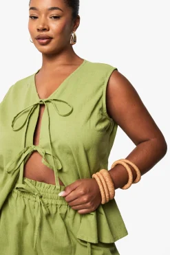 Plus Tie Front Sleeveless Top And Paperbag Trouser Co-ord