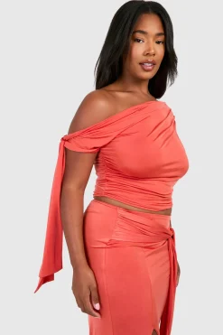 Plus Tie Sleeve Asymmetric Top