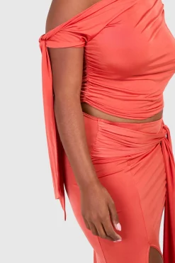 Plus Tie Sleeve Asymmetric Top