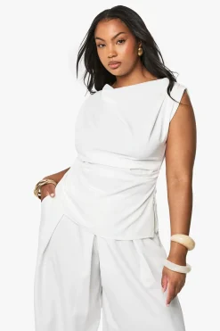 PLUS TOP ASYMETRIQUE EN TAILLE PLUS À L'AVANT À ENCOLURE CACHE-COU