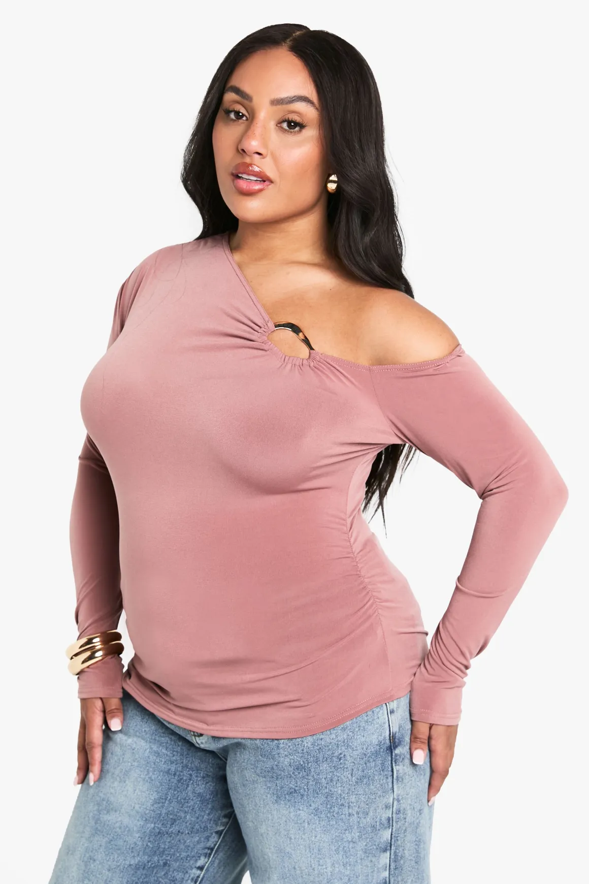 plus top asymétrique à détails ruchés