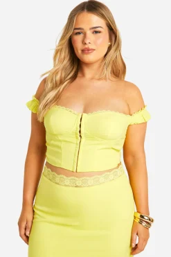 Plus Top Corset à Épaules Dénudées à Fermeture à Crochets et Œillets