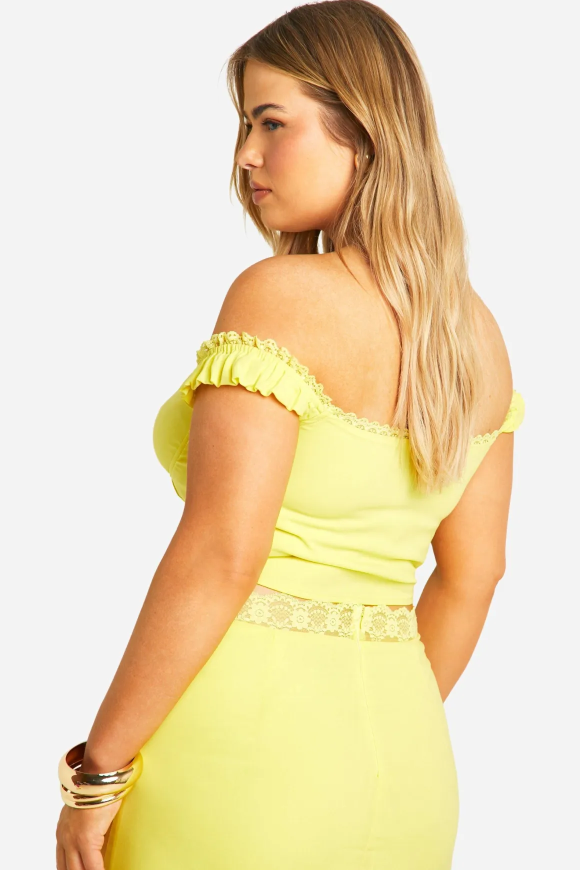 Plus Top Corset à Épaules Dénudées à Fermeture à Crochets et Œillets
