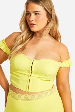 Plus Top Corset à Épaules Dénudées à Fermeture à Crochets et Œillets
