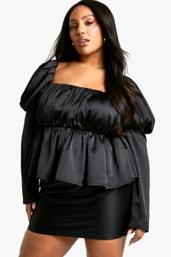 Plus Top en satin à manches bouffantes