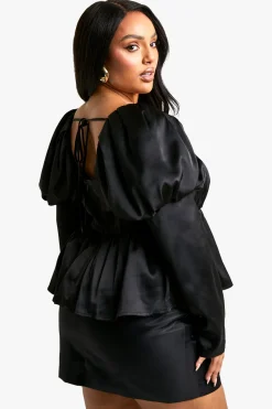 Plus Top en satin à manches bouffantes