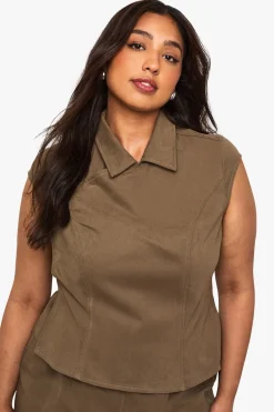 boohoo Plus Top enveloppant en sergé de coton à manches courtes<Femme Tops D’Automne|Tops