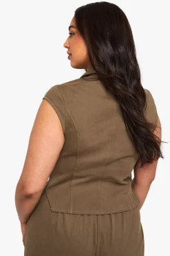 boohoo Plus Top enveloppant en sergé de coton à manches courtes<Femme Tops D’Automne|Tops