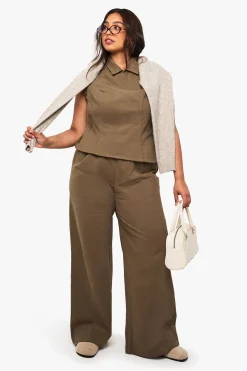 boohoo Plus Top enveloppant en sergé de coton à manches courtes<Femme Tops D’Automne|Tops