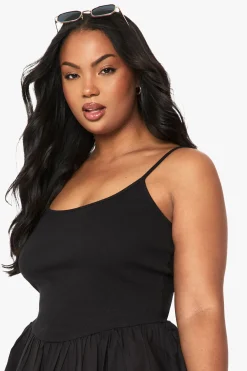 Plus Top à Peplum en Mélange de Tissus