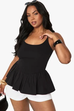 Plus Top à Peplum en Mélange de Tissus