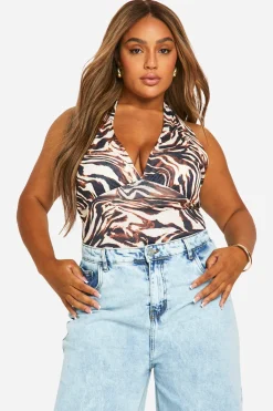 boohoo Plus Top Plongeant "Animal Print Onion Skin" Plus<Femme Tops
