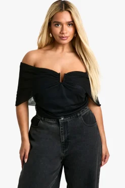 Plus Trim Detail Bardot Stretch Bodysuit
