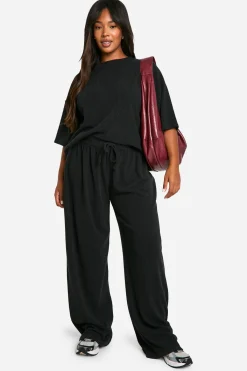 boohoo Plus T-shirt Plus & Wide Leg Trouser Co Ord<Femme Ensembles
