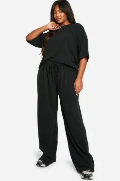 boohoo Plus T-shirt Plus & Wide Leg Trouser Co Ord<Femme Ensembles