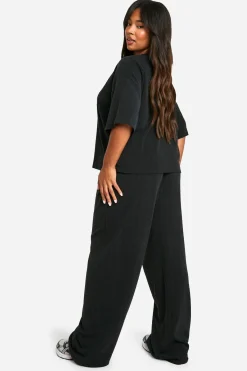 boohoo Plus T-shirt Plus & Wide Leg Trouser Co Ord<Femme Ensembles