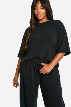 boohoo Plus T-shirt Plus & Wide Leg Trouser Co Ord<Femme Ensembles
