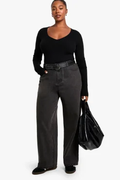 boohoo Plus Twist Back Detail Rib Knit Top<Femme Pulls Et Gilets|Toutes Les Mailles