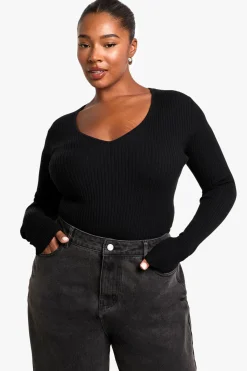 boohoo Plus Twist Back Detail Rib Knit Top<Femme Pulls Et Gilets|Toutes Les Mailles